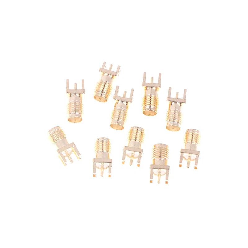 SMA Female Jack PCB Edge Mount Solder Adapter Connector | 10-Pack Gold Plated RF Coaxial