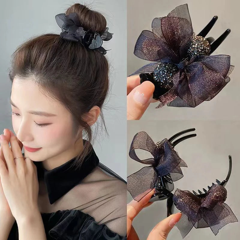New Korean INS Style Premium Sense Of Ponytail Hair Clips Bow Grab Clip Female High Pill Head Artifacts Clip Headdress Hair Card