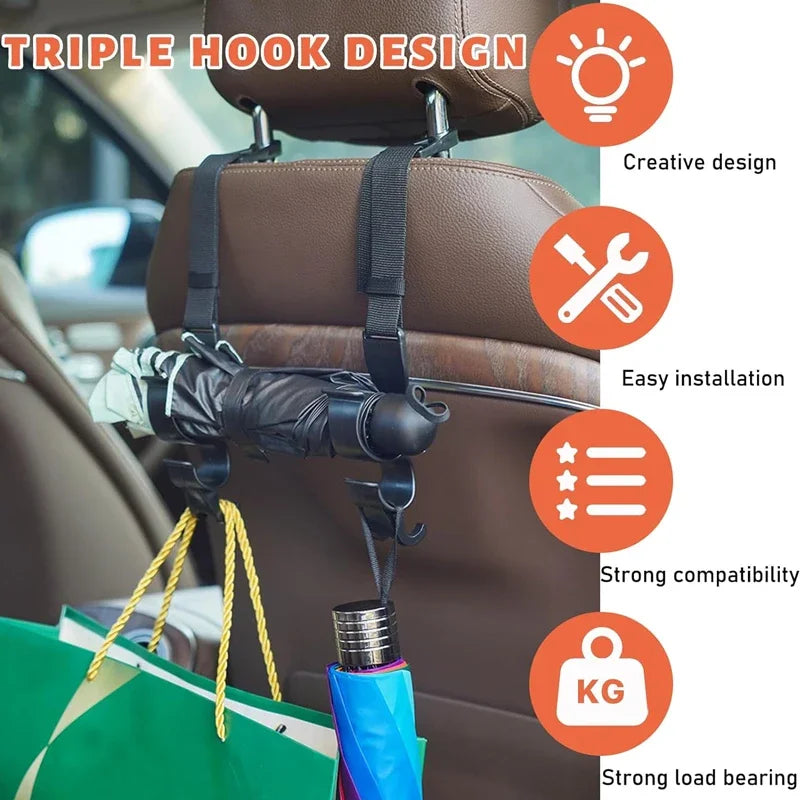 NEW 2Pc Car Back Seat Hook Multifunctional Rear Seat Headrest Hook Holder Adjustable alternate view