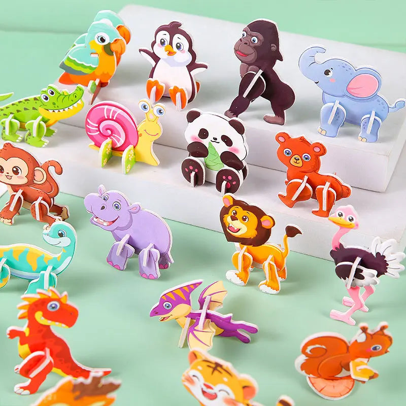 30Kinds Animal 3D Puzzle Kids Children Birthday Party Toy Paperboard Cartoon Dinosaur DIY Puzzles Ju