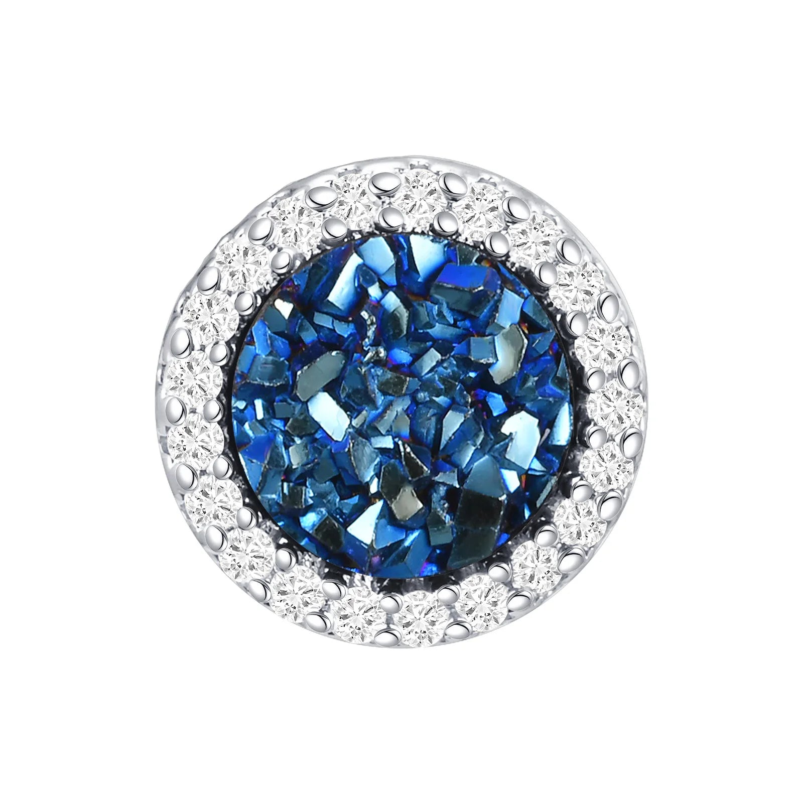 Vnox Black Crystal Round Circle Earrings for Men, Full Blue CZ Stone Ring Stud Earrings, detail view
