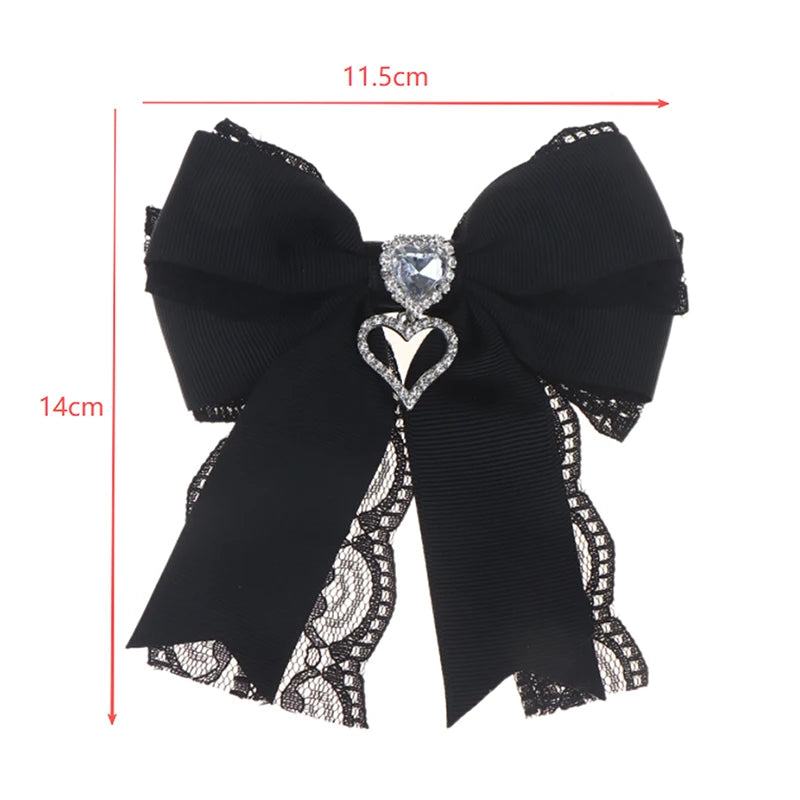 Women's Lace Bow Tie Brooches Hairclip Heart Shape Rhinestone Pendant Lolita Skirt additional angle