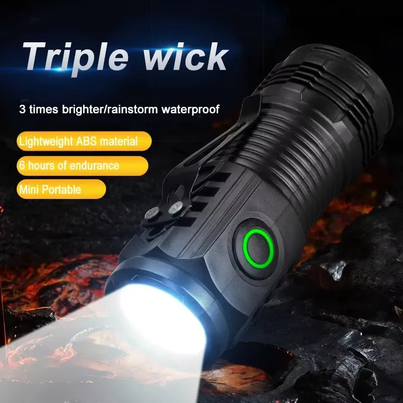 Portable Mini LED Flashlight | 3LED USB Rechargeable with Pen Clip additional angle