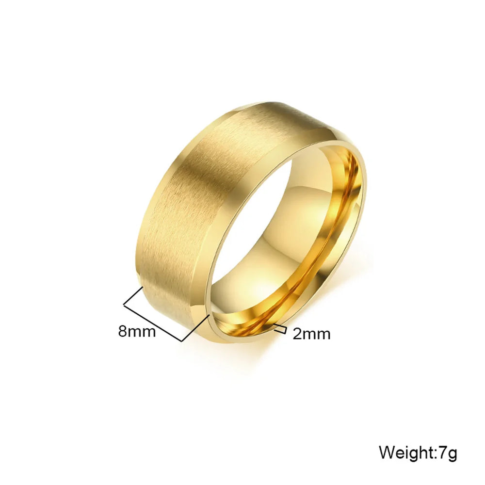 Gold Tone Stainless Steel Wedding Band Ring | Unisex Engagement Ring additional angle