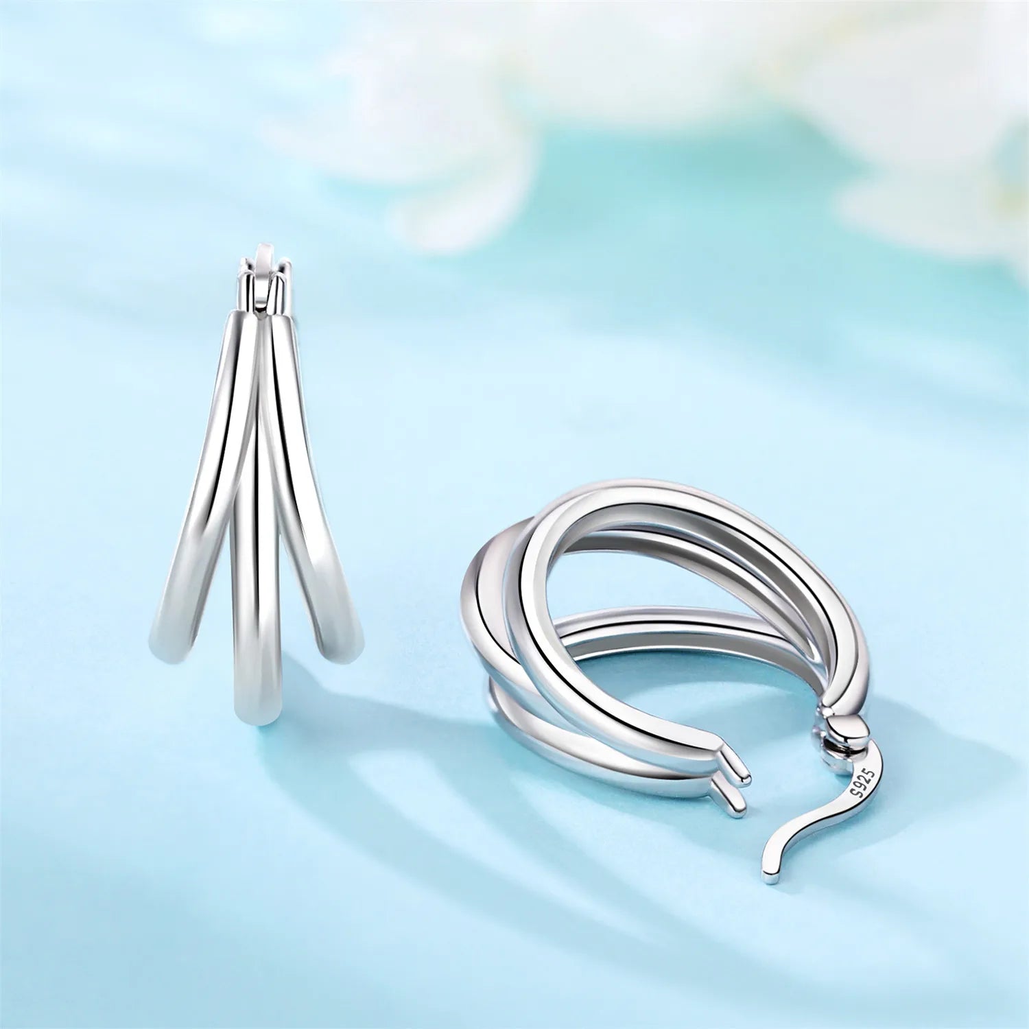 925 Sterling Silver Multi-Layer Hoop Earrings | Trendy Fine Jewelry Gift for Women detail view