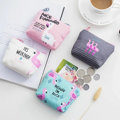 Korean Square Flamingo Coin Money Pouch | Small Canvas Zipper Wallet for Students