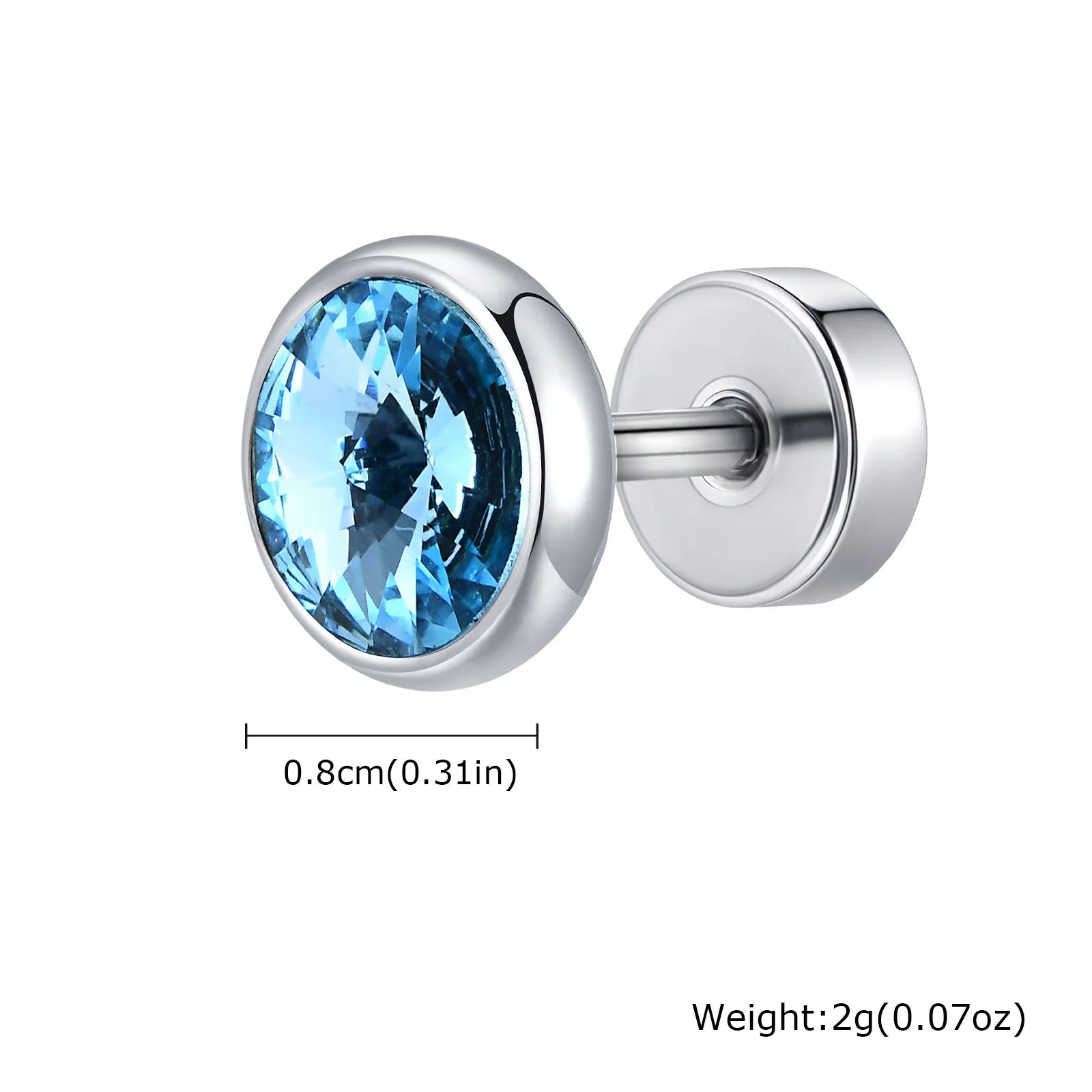Stainless Steel Men’s Earrings | 8mm Multi-Faceted Screw Back Stud additional angle