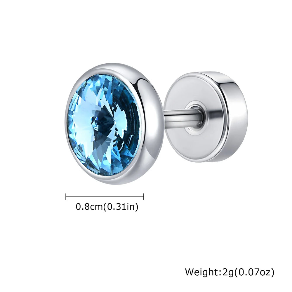 Stainless Steel Men’s Earrings | 8mm Multi-Faceted Screw Back Stud additional angle