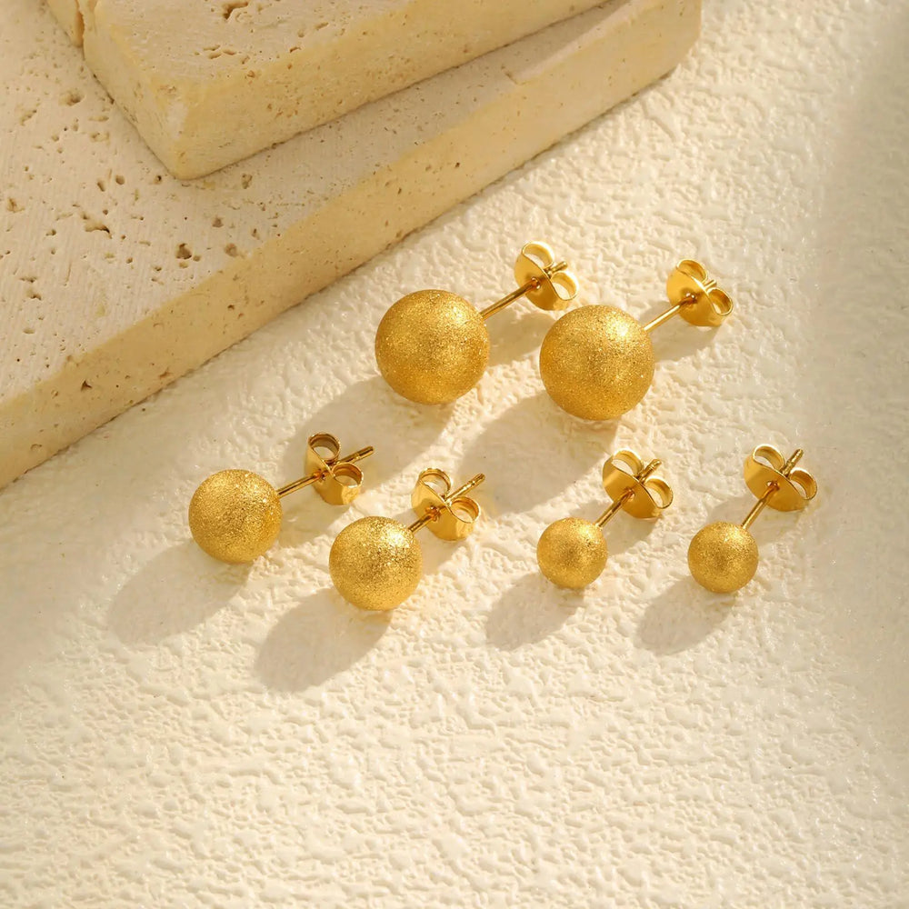 Gold Plated Stainless Steel Stud Earrings Set | 10mm 8mm 6mm Round Ball Earrings for alternate view