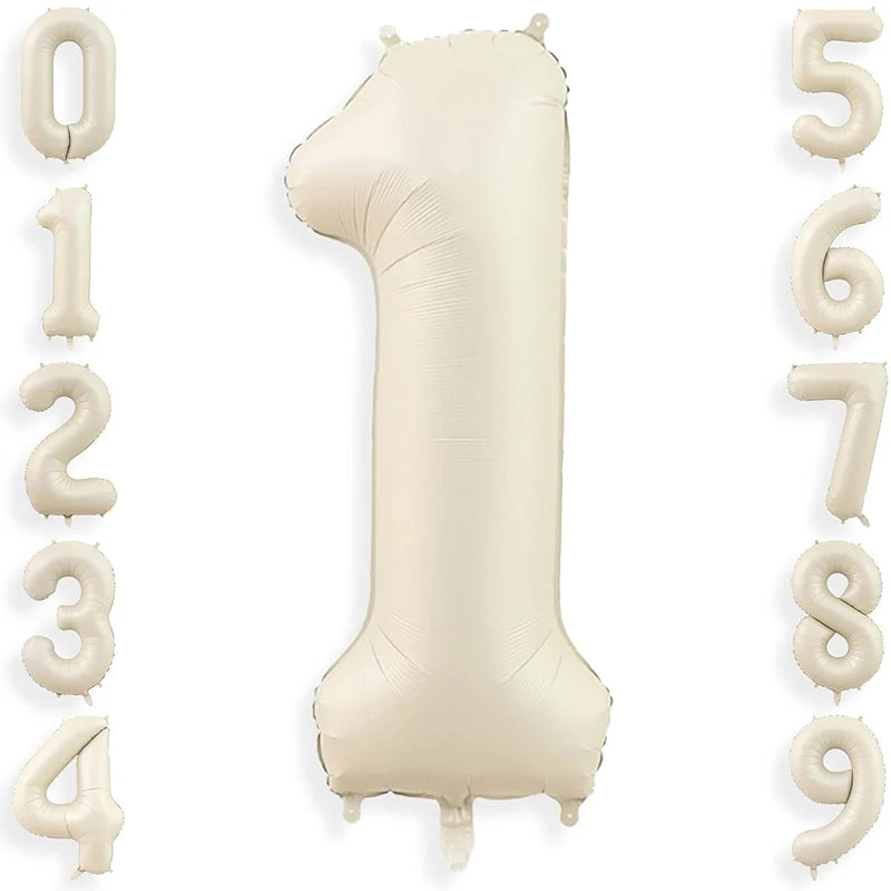 32 Inch Cream Color Number Balloons Set | Large Foil Helium Balloons for Birthday Party Decoration