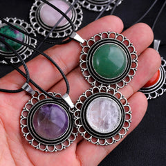 Lace Agate Pendant Necklace | Vintage Handmade Crystal Jewelry