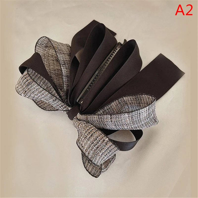 New【Korean Bow Grab Clip Female Net Red Back Of The Head Spoon Hair Card High Ponytail Fixed Artifact Headdress Hair Clips】
