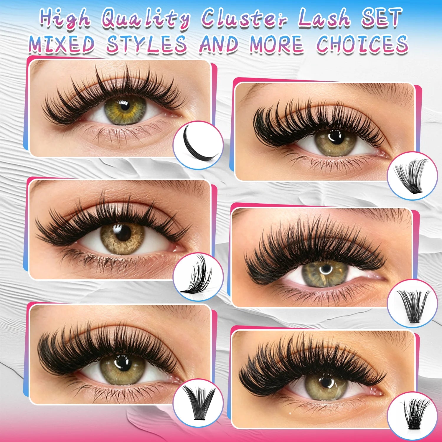 QUEENICE Three Fold Updated New DIY False Eyelash Extension 6 Mixed Styles Fluffy Voluminous  Cat eye Spiky lash extensions