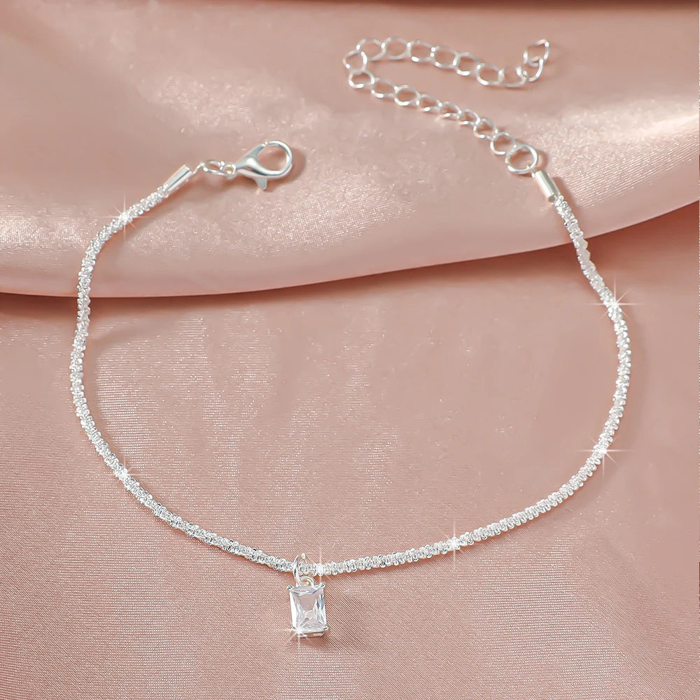 New 925 Sliver Plated CZ Anklet Bracelets for Women Girl Trendy Waterproof Zircon C additional angle