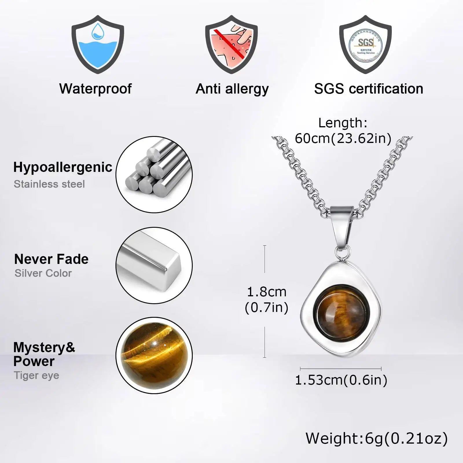 Vnox Tiger Eye Stone Irregular Pendant Neckalce for Men, Waterproof Stainless Steel N lifestyle view