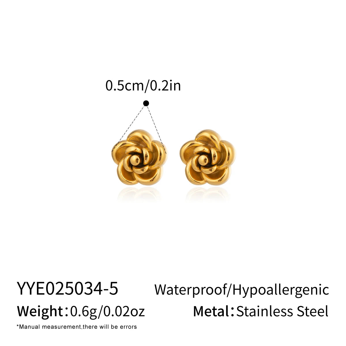 Rose Flower Stud Earrings | 18K Gold Plated Stainless Steel Daily Jewelry for Women detail view