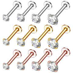 2/3/5PCS 16G Stainless Steel Labret Piercing Jewelry - CZ Crystal Monroe/Lip Studs, 6/8/10mm Helix/T