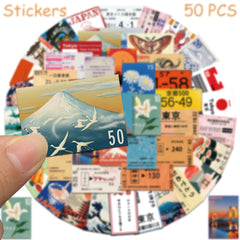 50pcs Japanese Travel Culture Stickers Decals close-up view