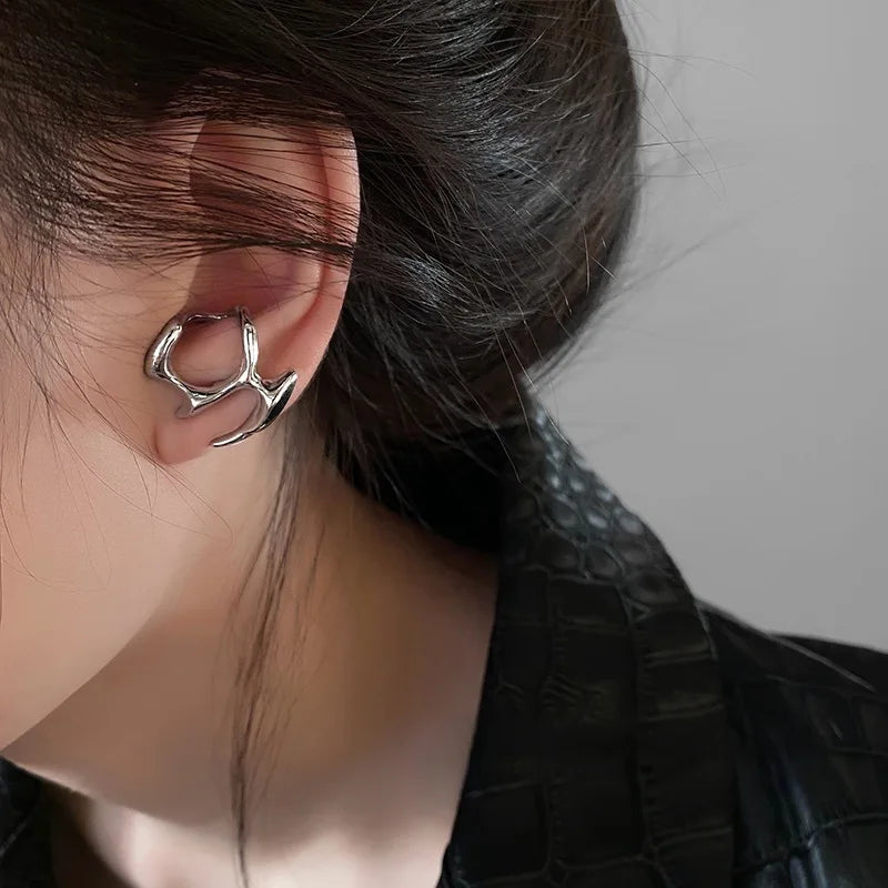 Gothic Punk Gold Flame Hoop Earrings for Women | Exaggerated Geometric Piercing Jewelry detail view