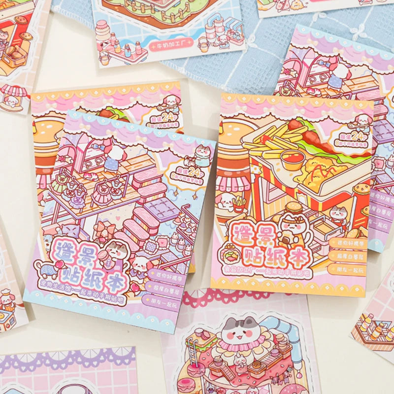 Mr.Paper 24Pcs/Book Zoo Class Goodnight Life Island Series Diorama Sticker Book Cute Kawaii 3D Scene