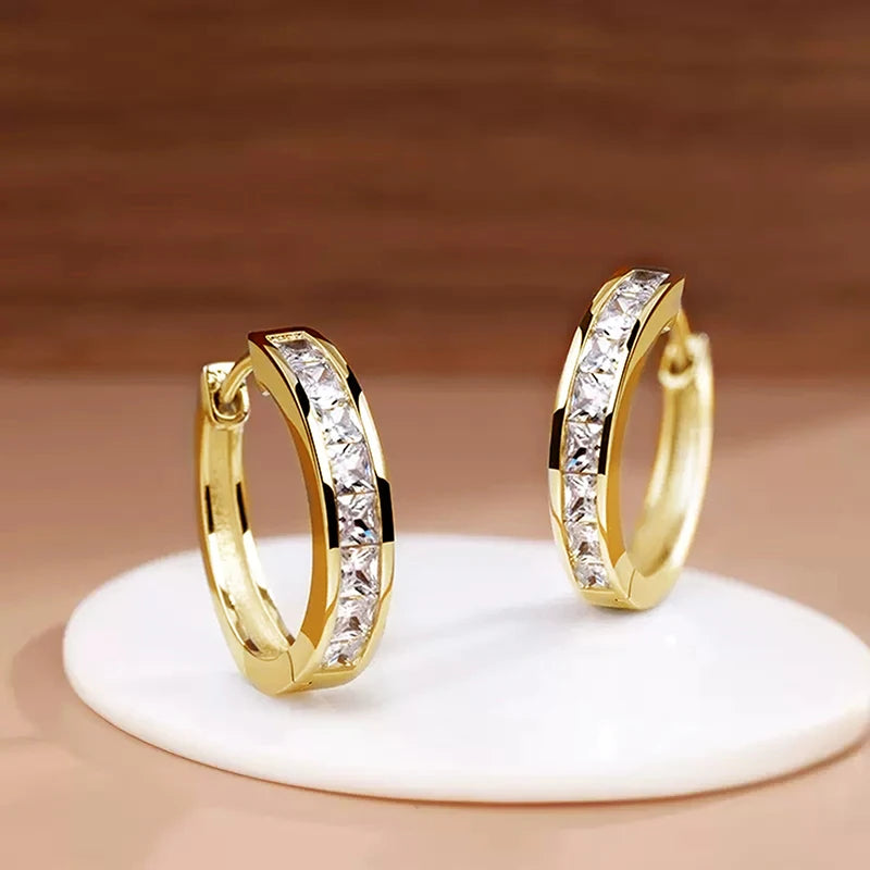 Huitan Classic Design Women Hoop Earrings Full with Princess Square CZ Simple and Elegant Female Acc