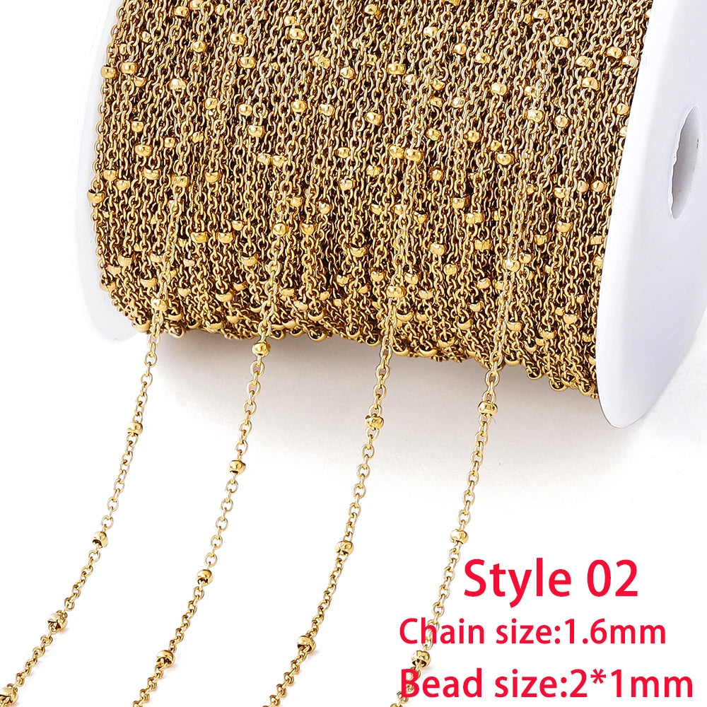 No Fade 2Meters Stainless Steel Chain Cross Chain with Beads for DIY Necklace Bracelet A detail view