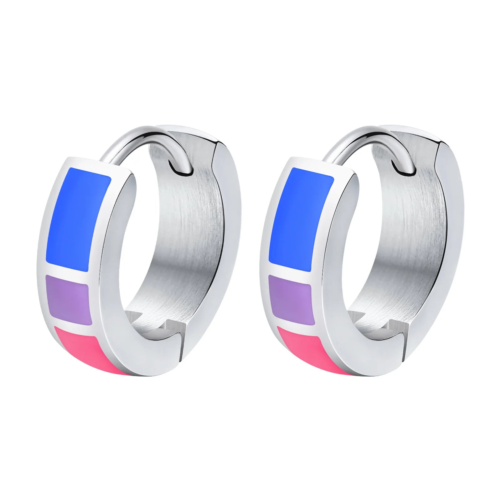 LGBT Rainbow Huggie Hoop Earring for Leibian Gay, Pride Flag Hinged Ear Piercings, St lifestyle view