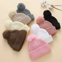 Solid Pom Knitted Baby Beanie | Newborn Infant Winter Hat alternate view
