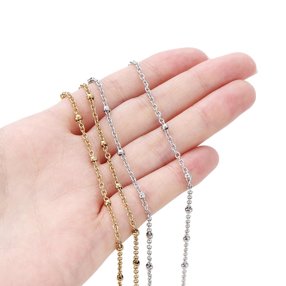 No Fade 2Meters Stainless Steel Chain Cross Chain with Beads for DIY Necklace Bracele lifestyle view