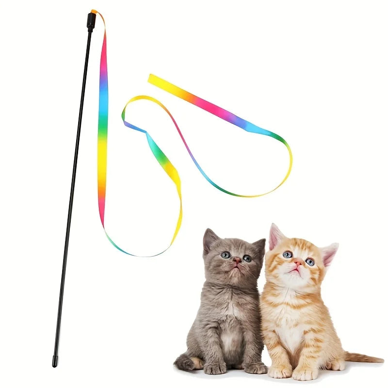 Interactive Cat Toy Funny Rainbow Strips Stick Cat Teaser Wand Pet Toys for Cats alternate view