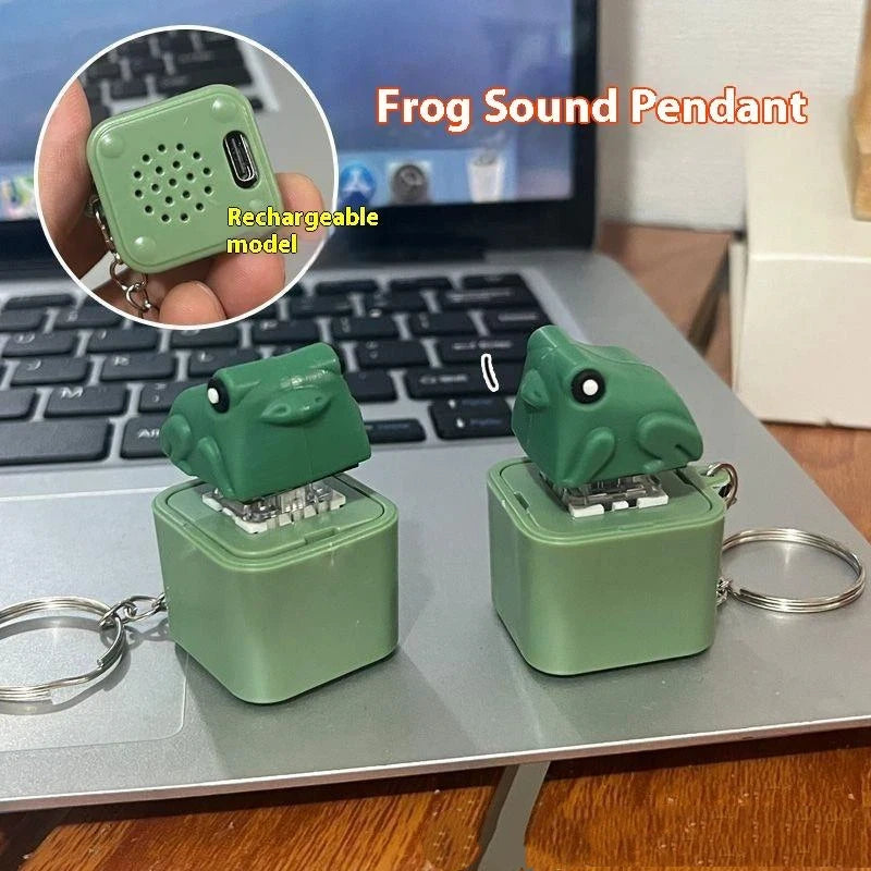 1pc Funny Croaking Frog Duck Keychain Rechargeable Keyboard Fidget Clicker Sound Keyring With LED Li