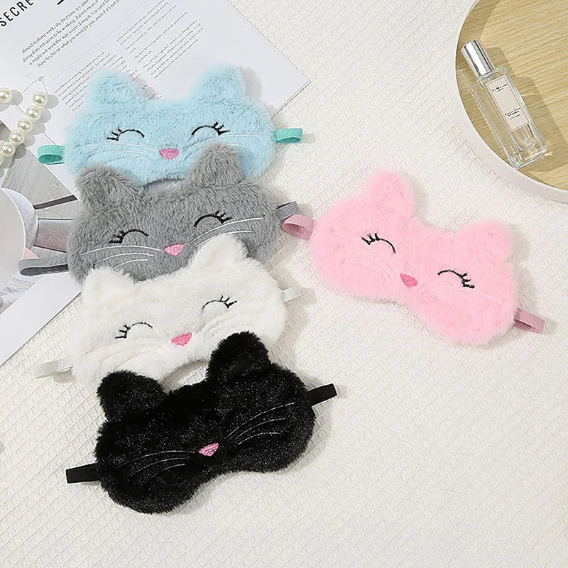 Cute Cat Plush Sleep Mask | Soft Light Blocking Eye Cover for Travel and Home lifestyle view