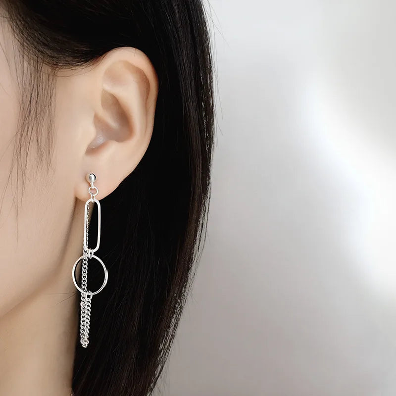 Silver Asymmetrical Geometric Drop Earrings | Trendy Punk Hip Hop Jewelry for Women alternate view