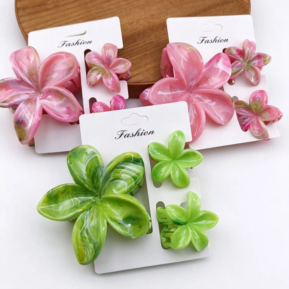3/6/9/12PCS Hawaiian Gradient Flower Hair Claw Clip For Women Girl Fashion Plastic additional angle