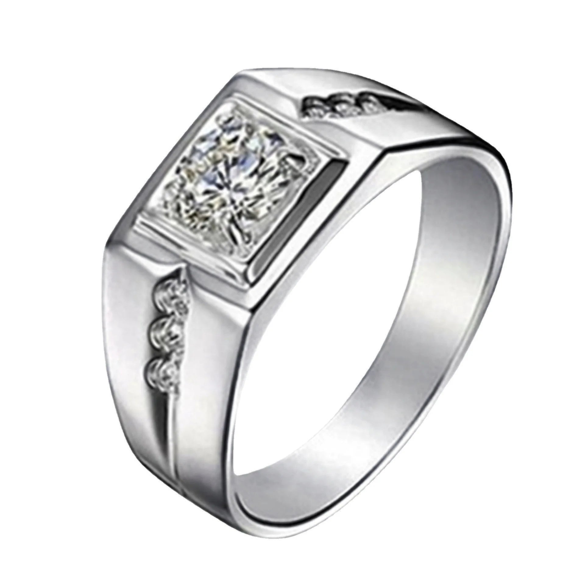 Luxury 925 sterling silver inlaid zircon crystal men's ring 18K gold plated engagemen lifestyle view