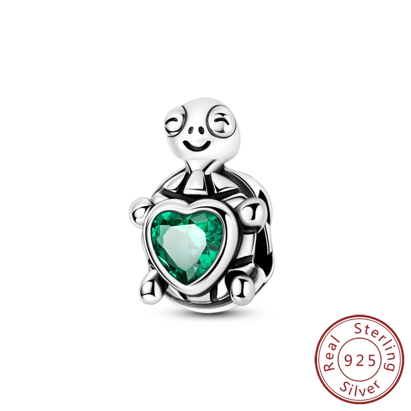 925 Sterling Silver Pendant Charms Beads Green Four-leaf Clover Love Family Tree Charms detail view