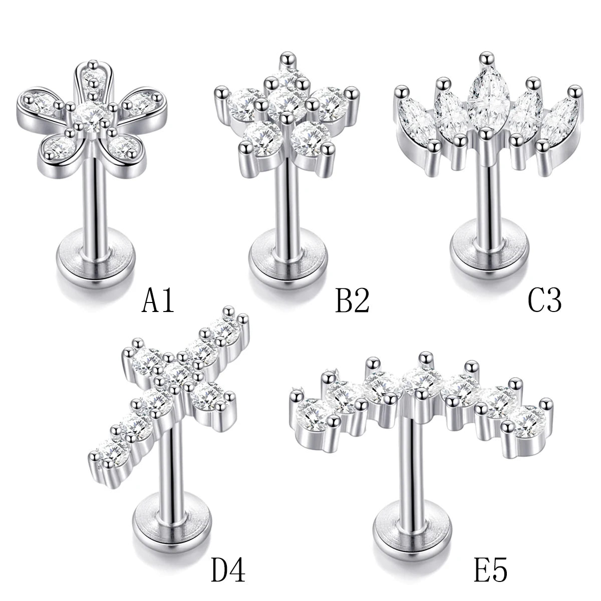 1/5Pcs 316L Stainless Steel Delicate Flower Tragus Cartilage Stud Earring,Internally alternate view