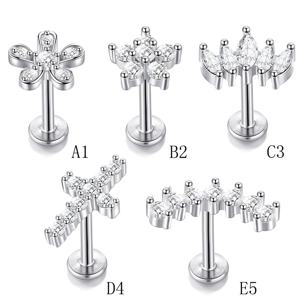 1/5Pcs 316L Stainless Steel Delicate Flower Tragus Cartilage Stud Earring,Internally alternate view