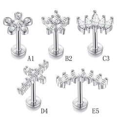 1/5Pcs 316L Stainless Steel Delicate Flower Tragus Cartilage Stud Earring,Internally alternate view