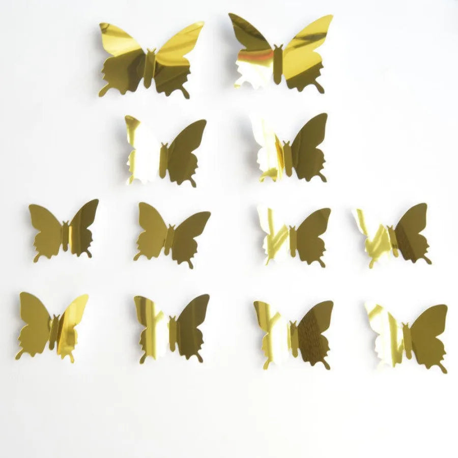 12pcs Modern 3D Mirror Acrylic Butterfly Wall Stickers | DIY Home Decoration Set close-up view