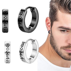 1Pair 12mm Norwegian Viking Rune Hoop Earrings | 316L Stainless Steel Huggie Hoop Earrings for Men a