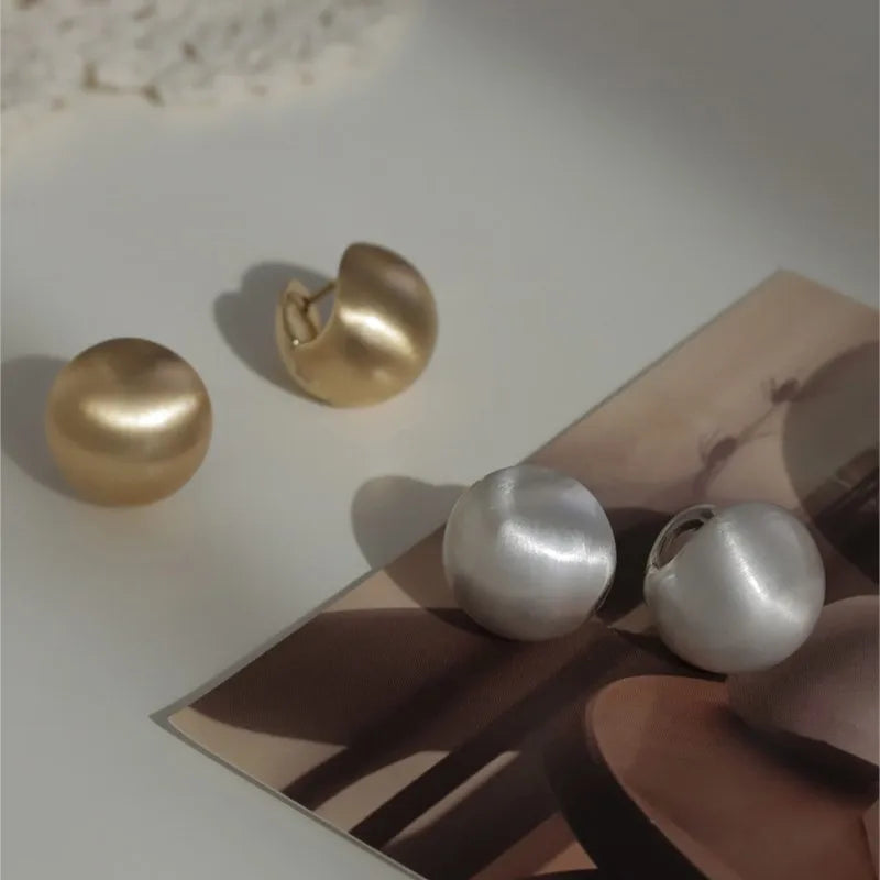 Frosted Gold-Plated Brushed Spherical Hoop Earrings | Retro Creative Women's Accessor alternate view
