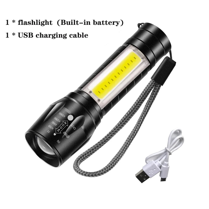 Portable Zoomable Strong LED Flashlight | Rechargeable Mini Torch for Camping and Eme alternate view