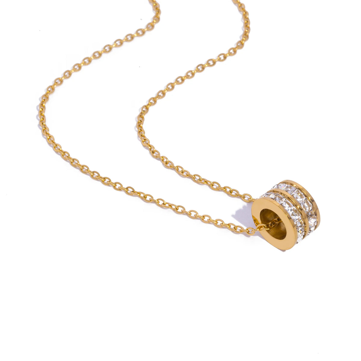 Double Row CZ Pendant Necklace 18K Gold Plated Stainless Steel Waterproof Hypoallerge alternate view