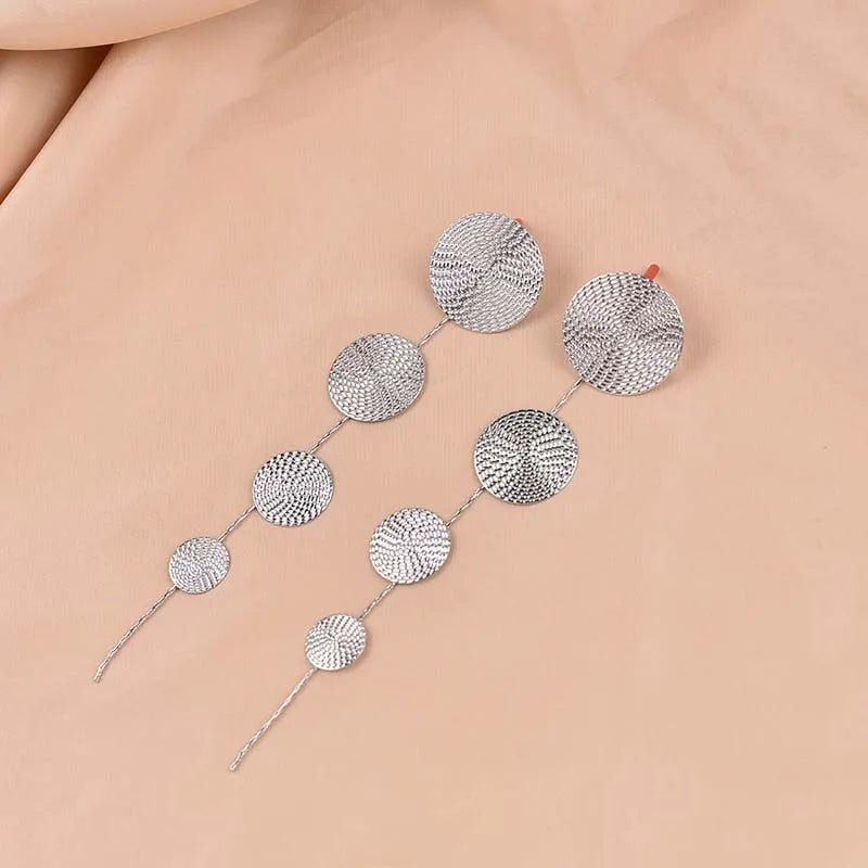 Vintage Metal Round Long Tassel Drop Earrings for Women Exaggerated Black Geometric Ci close-up view
