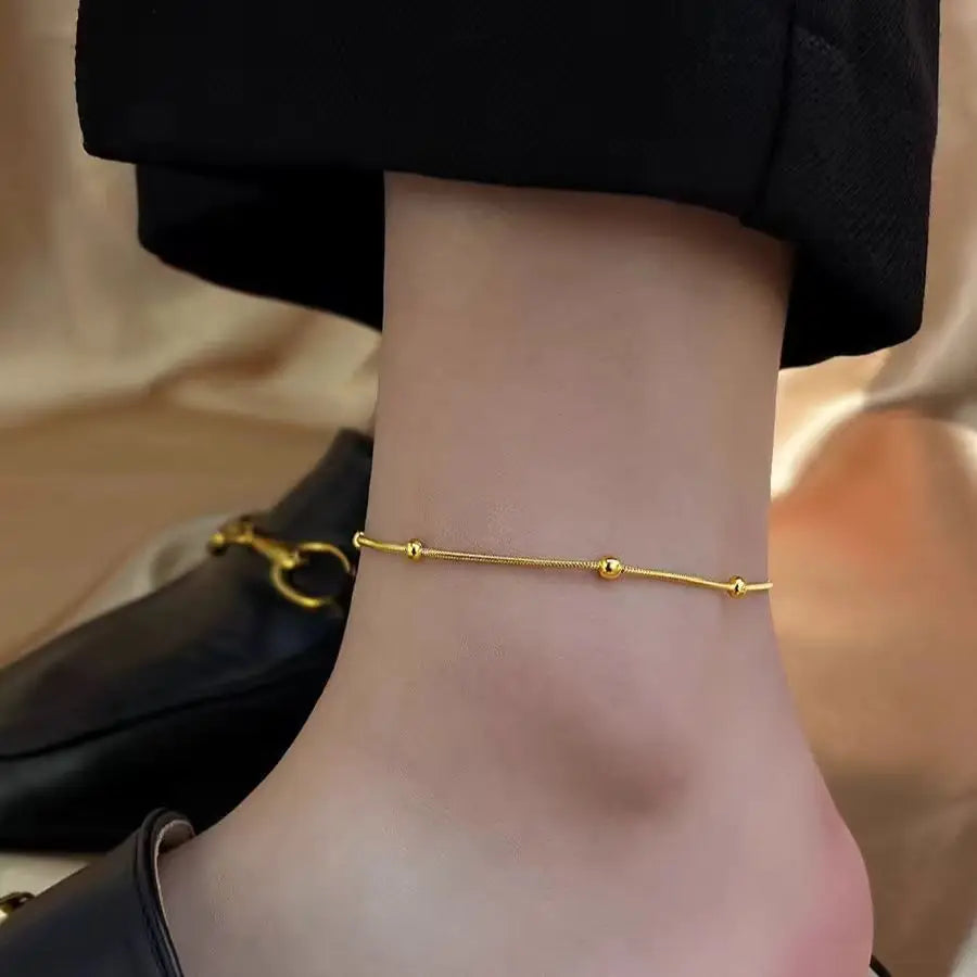 Yupsk New Simple Fashion Metal Round Bead Stainless Steel Charm Anklet Summer Beach Jewe detail view