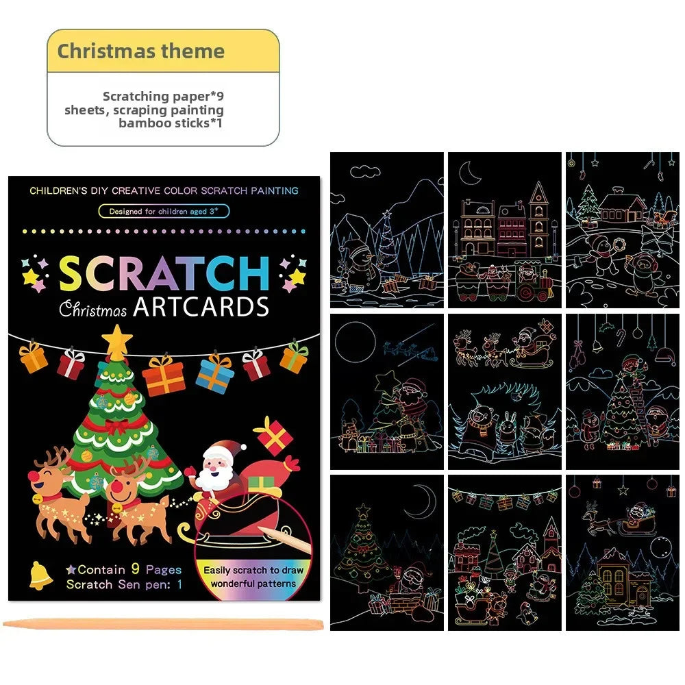 9Pcs/set Magic Rainbow Color Scratch Art Painting Paper Card Kit Cartoon Animal Drawi alternate view