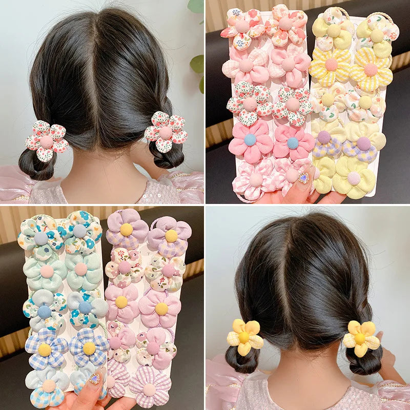 10Pcs/Set New Baby Girl Cute Colorful Flower Hair Bands Ponytail Holder Chilren Soft S close-up view