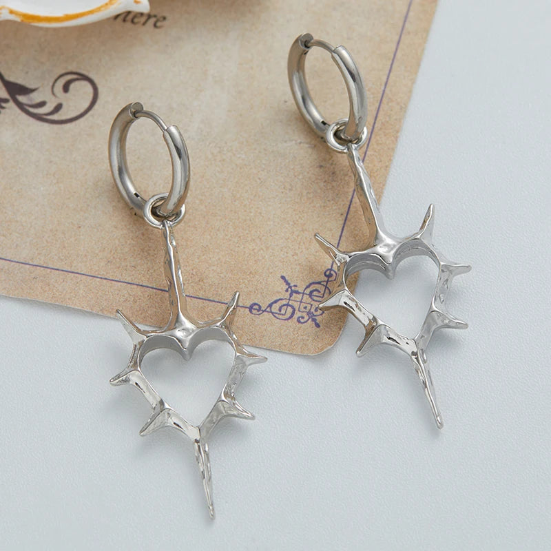 Fashion Trend Silver Color Irregular Spike Hanging Earrings for Men and Women Unique alternate view