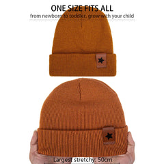 Baby Knitted Hat and Glove Set | Solid Winter Turban with Leather Star Tag detail view